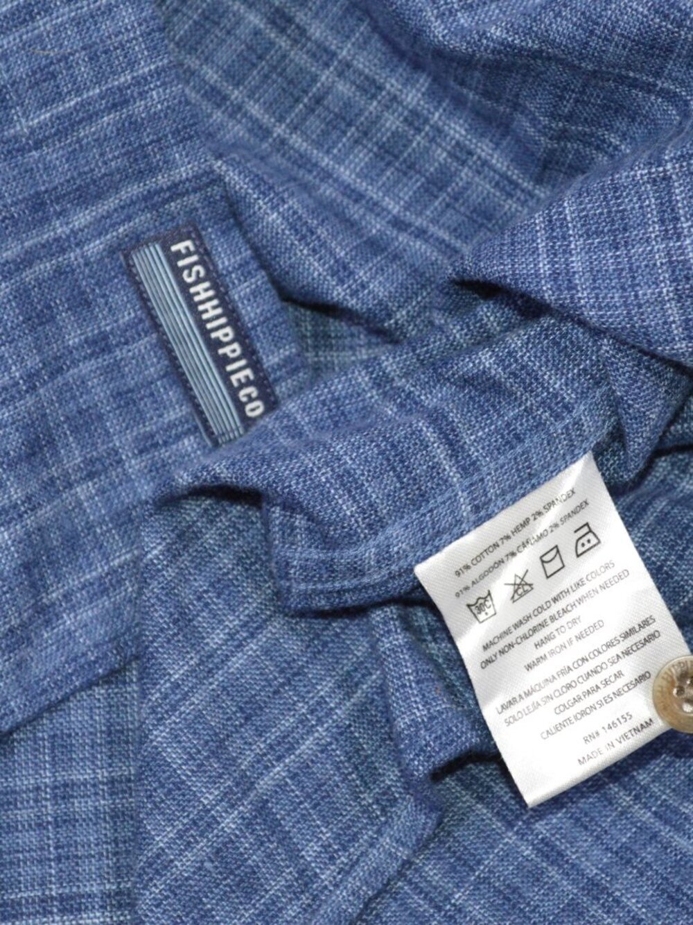 Fish Hippie Rumfront Collection Blue Plaid Hemp Blend Button Up Shirt XXL - Picture 7 of 12